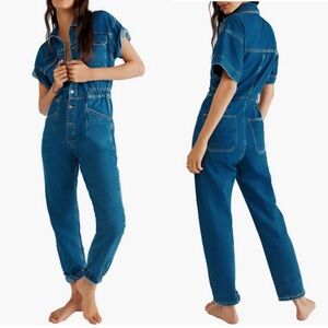 Free People Marci Denim Coveralls Sapphire Blue Size Small